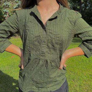 bella swan vibes green and dark green striped half button up long sleeve shirt